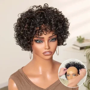 Beginner Friendly Throw On & Go Short Bouncy Curls with Bangs Glueless Wig 100% Human Hair Beginner Friendly Throw On & Go Short Bouncy Curls with Bangs Glueless Wig 100% Human Hair - Image 2