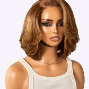 Limited Design - Toffee Brown Mix Blonde Natural Black Layered Cut Glueless 5x5 Closure Lace Bob Wig Limited Design-Toffee Brown Mix Blonde Natural Black Layered Cut Glueless 5x5 Closure Lace Bob Wig - Image 1