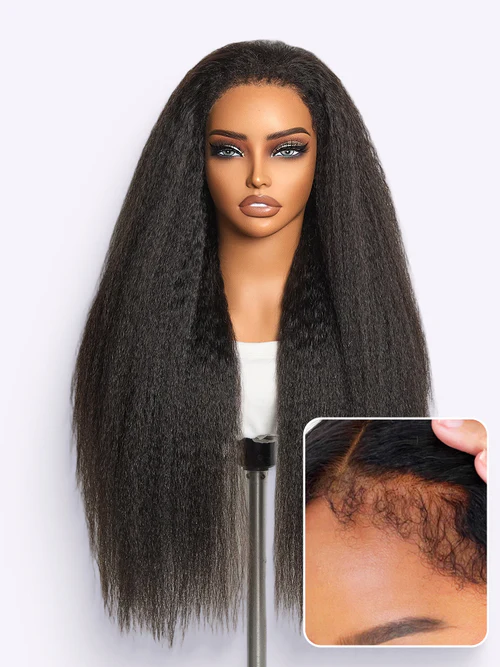 Luvme All Day Comfort™ Wig 4C Kinky Edges Kinky Straight Glueless 7x6 Closure HD Lace Human Hair Wig Pre Cut Lace1