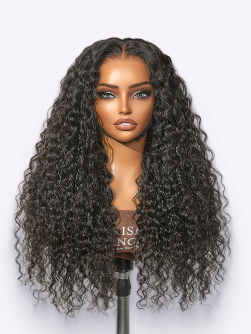 PreMax 180 250 Density Water Wave Glueless Flexi Fit Drawstring 13x4 Frontal Lace Fluffy Curly Wig Pre Cut Lace
