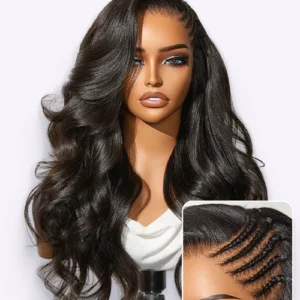 Readitress™ Side Braided Yaki Body Wave Glueless Ear-to-ear 13x6 Frontal HD Lace Wig Human Hair Flexi-Fit Drawstring Cap