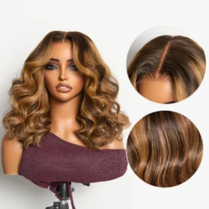 Sun-Kissed Warm Tone Brown with Blonde Highlights 180% Density Loose Wave Glueless 5x5 Closure Lace Wig Pre-Cut Lace Sun-Kissed Warm Tone Brown with Blonde Highlights 180% Density Loose Wave Glueless 5x5 Closure Lace Wig Pre-Cut Lace - Image 3